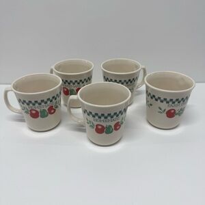 Corning Corelle VTG Farm Fresh Homemade Fruit Coffee Mugs Apple Pear Set of 5